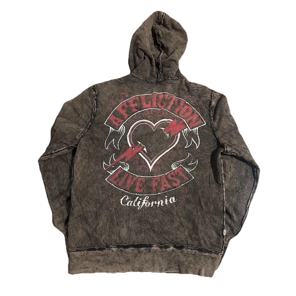 Y2K Grunge Affliction Live Fast Reversible Full Zip Hoodie Size Large